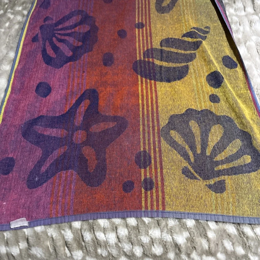 Vintage Y2K Beach Towel Retro Multi Color Pattern Shapes Funky Bath Reversible